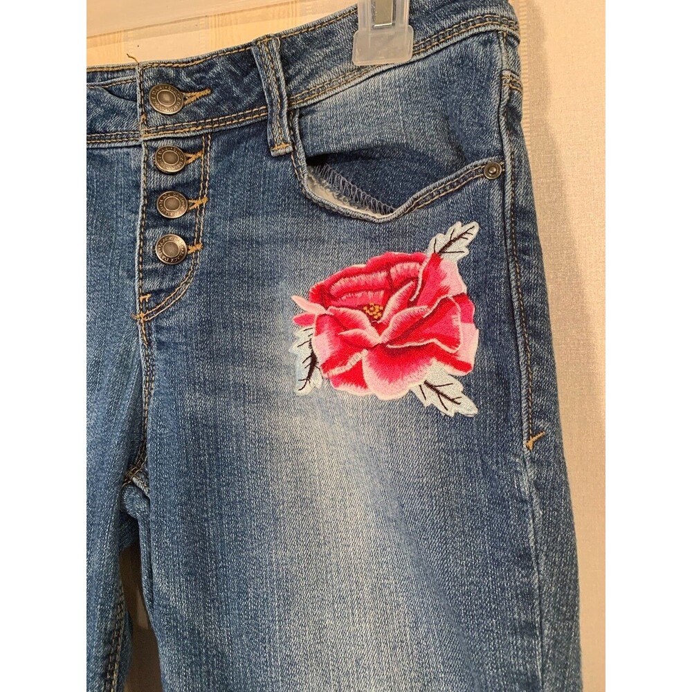 Embroidered Denim Jeans Black Daisy JUNIORS Jamie Relaxed Skinny Size 3/26 EUC